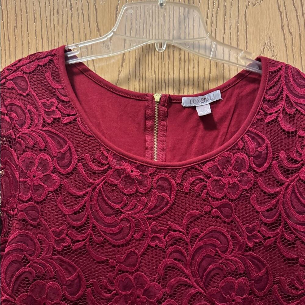 Roz & Ali Burgundy Lace Blouse - Picture 3 of 8